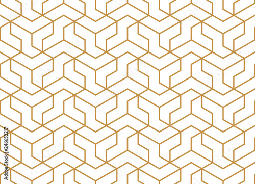 The geometric pattern with lines. Seamless vector background. White and gold texture. Graphic modern pattern. Simple lattice graphic design