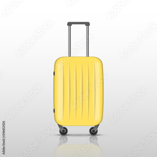Yellow travel suitcase with reflect shadow, vector illustration
