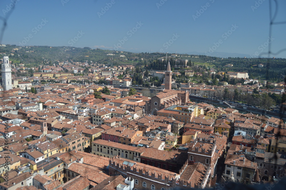 Verona City View From Torre Dei Lamberti In Verona. Travel, holidays, architecture. March 30, 2015. Verona, Veneto region, Italy.