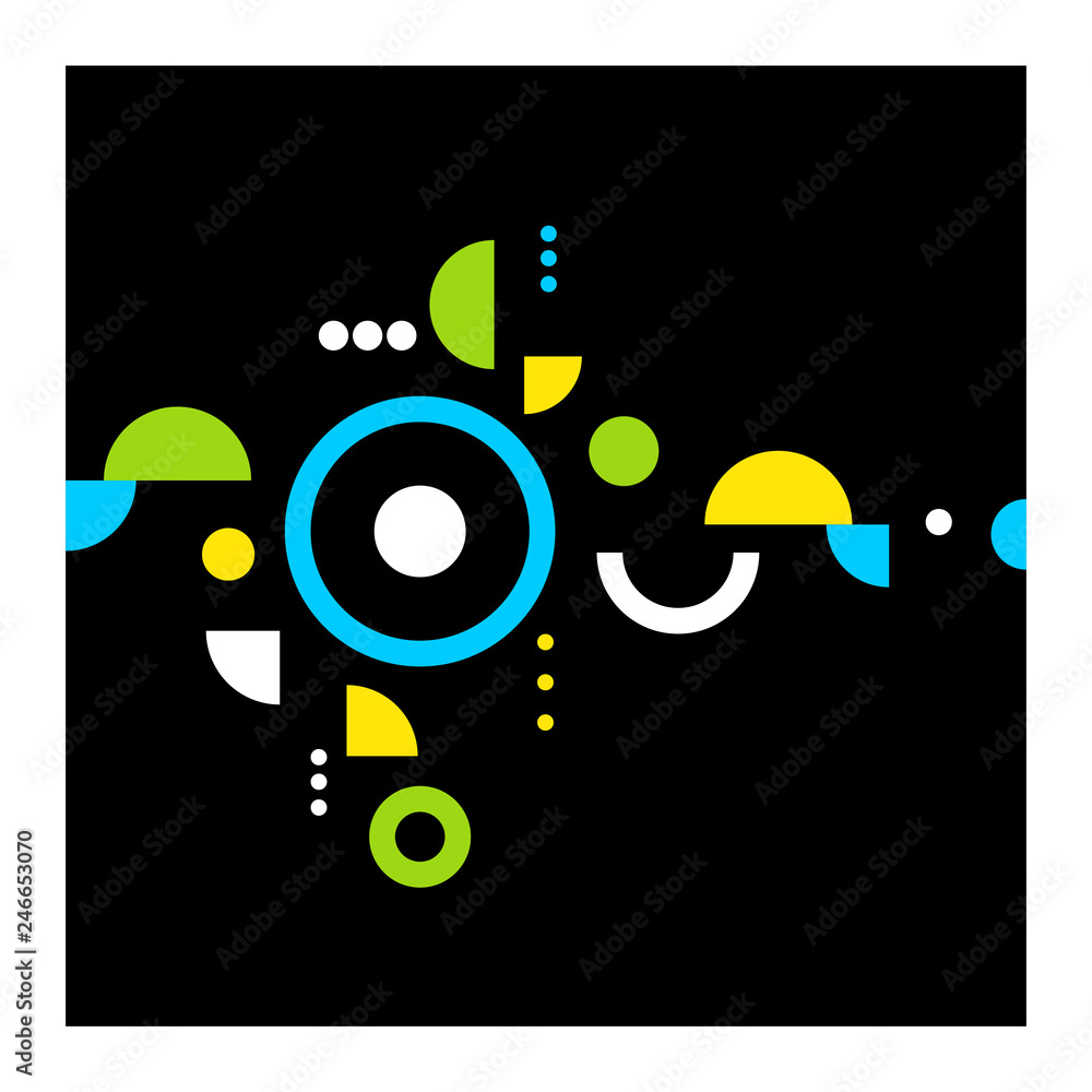 Bright vector illustration with geometric shapes in flat style. Abstract background for design