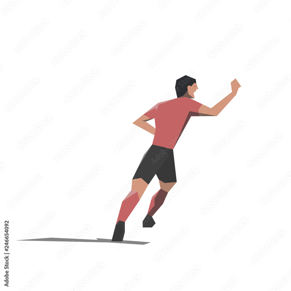 Soccer player celebrating goal, flat design illustration. Isolated vector drawing. Happy footballer running