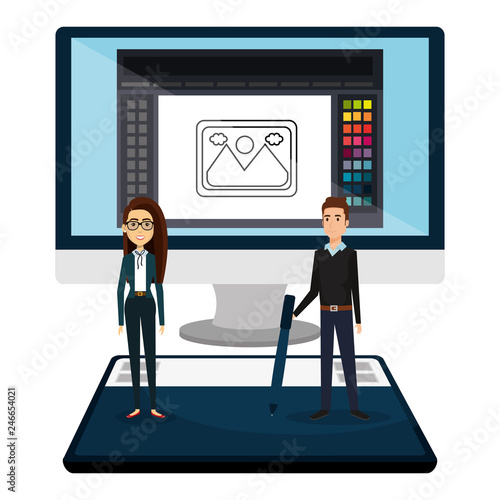 business couple with desktop computer