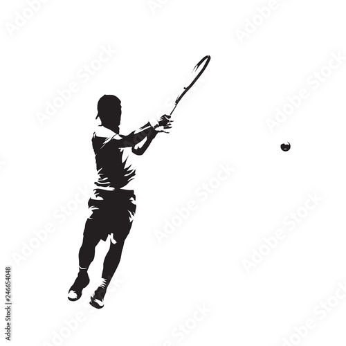 Tenis player, isolated vector silhouette, ink drawing. Individual sport