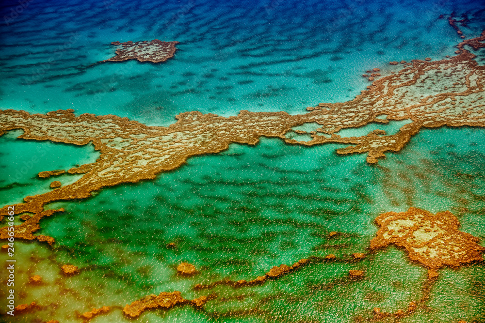 Aerial overhead view of amazing coral reef, Queensland, Australia Aerial overhead view of amazing coral reef, Queensland, Australia