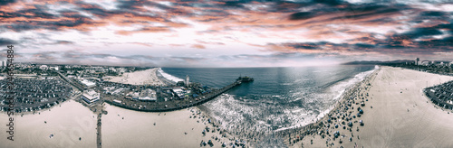 Santa Monica from the sky  aerial panoramic view of California coastline