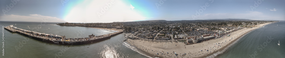 CRUZ, USA - AUGUST 4, 2017: Aerial panoramic view of coastline and cityscape. Santa Cruz is a famous tourist attraction