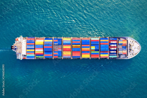 Aerial view of container cargo ship in sea. © tawatchai1990