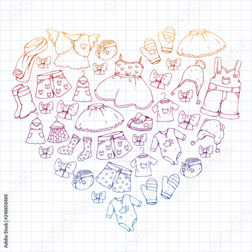 Children clothes. Background for babies, kids patterns.
