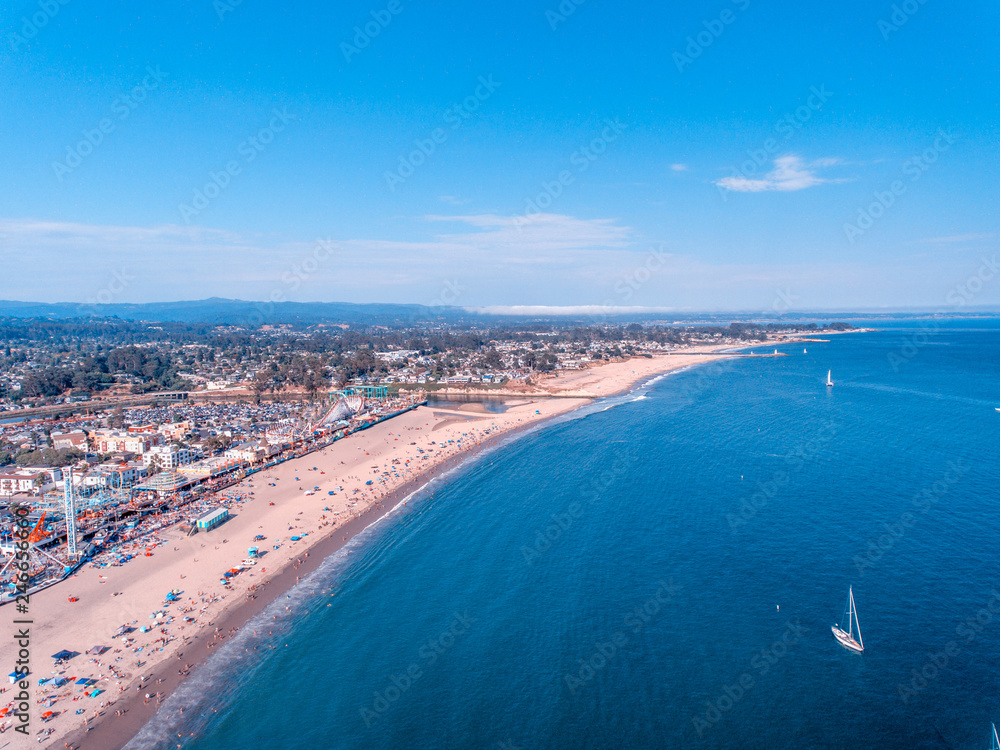 Santa Cruz from the sky, aerial panoramic view of California coastline