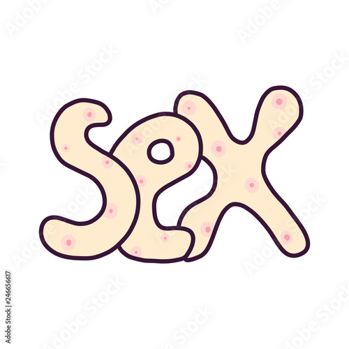 Sex word hand drawn lettering with illustration cartoon style