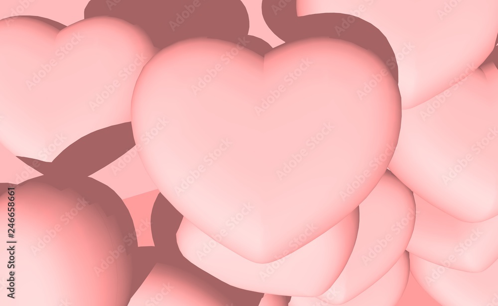 3D background illustration, pastel pink heart for wedding cards and valentines
