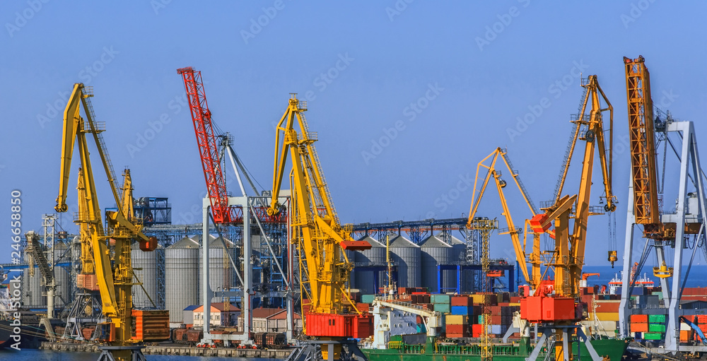 Cargo dock ship-lifting cranes harbor