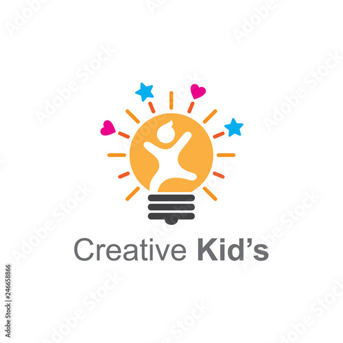 Creative Kids Logo, Bulb With People Logo
