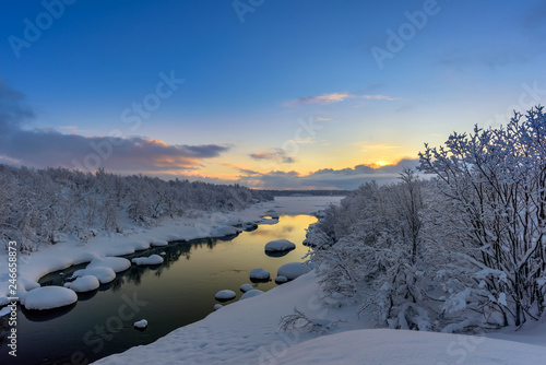 Winter Sunset on the Teriberka River in Russia's Kola Peninsula, North of the Arctic Circle