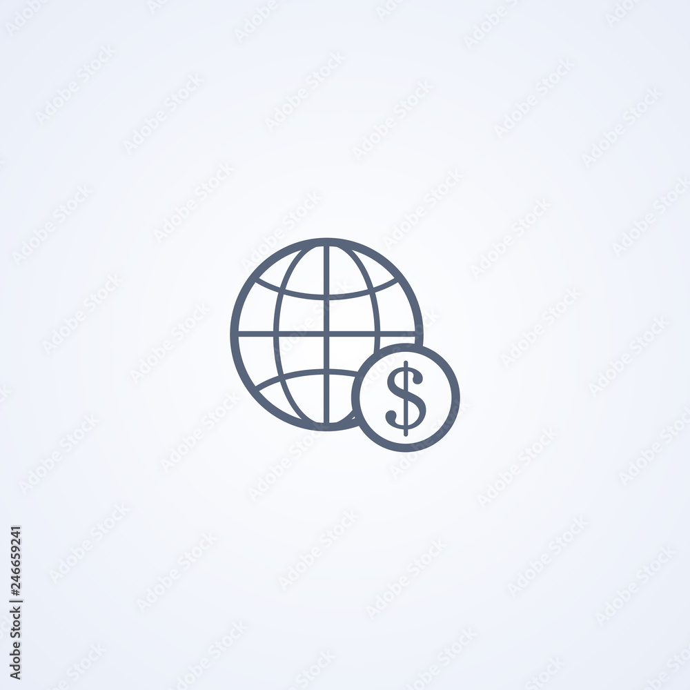 Global currency, vector best gray line icon Global currency, vector best gray line icon