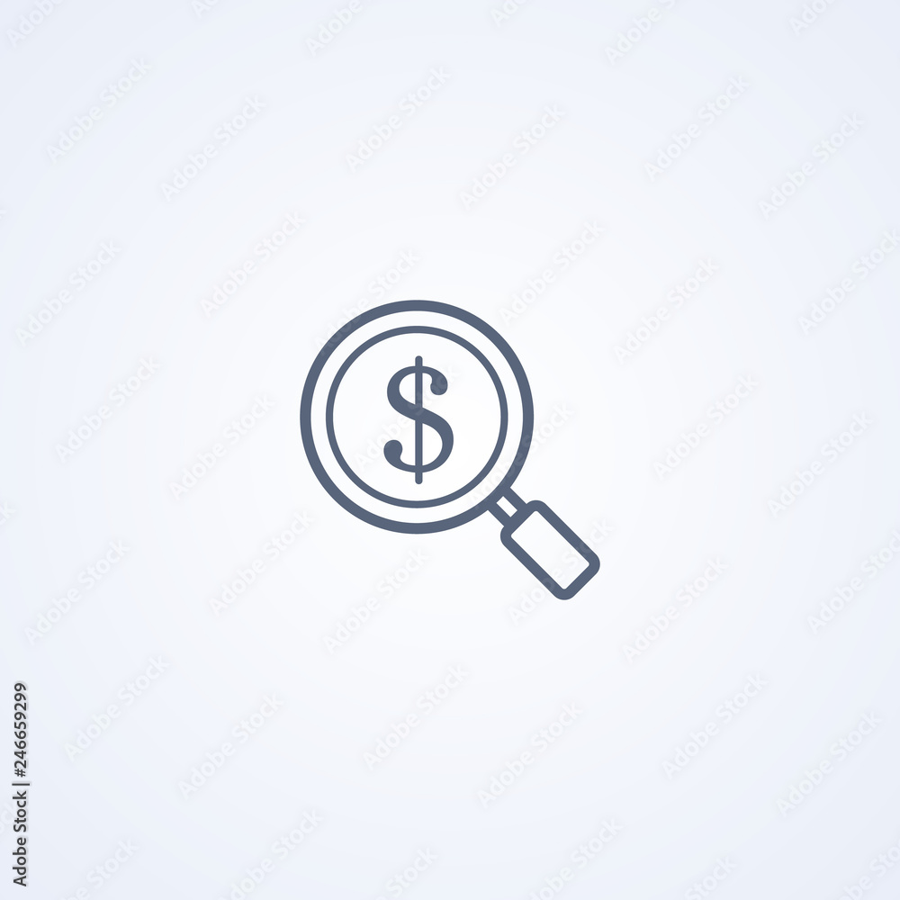 Search dollar, vector best gray line icon Search dollar, vector best gray line icon