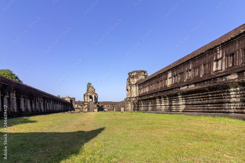 Angkor Wat ancient temple complex one of the largest religious monuments in the world and UNESCO World Heritage Site, it's a famous tourist attraction in Siem Reap, Cambodia.