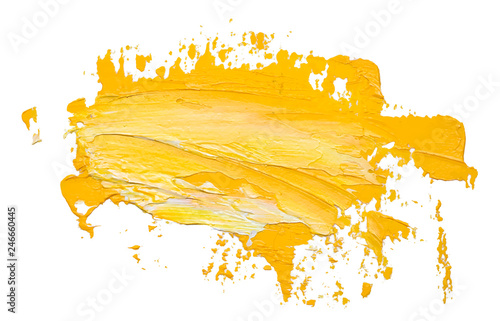 Textured yellow oil paint brush stroke, isolated on white background. EPS10 vector illustration.