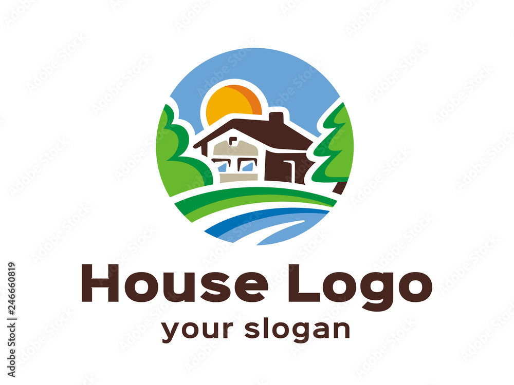 A house, in the background of nature, for your business. Vector format, available for editing. A house, in the background of nature, for your business. Vector format, available for editing.