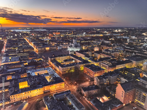 Aerial view of Presidential Palace and historical center of Helsinki, Finland