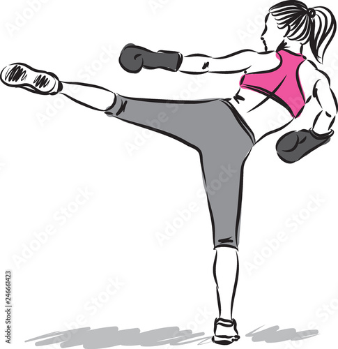 woman fitness kick boxing illustration