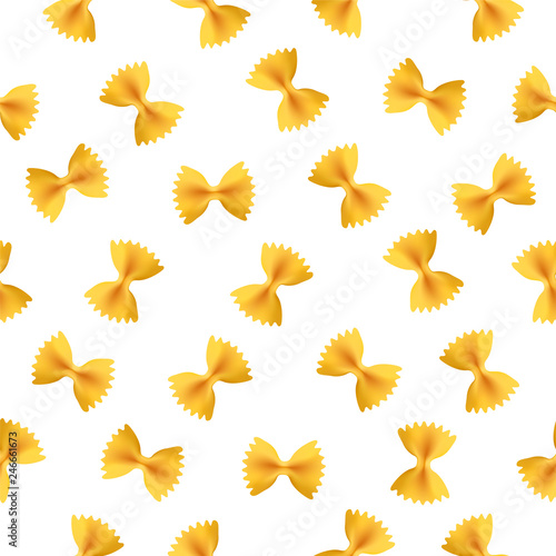 Seamless pattern. Farfalle pasta on white background.