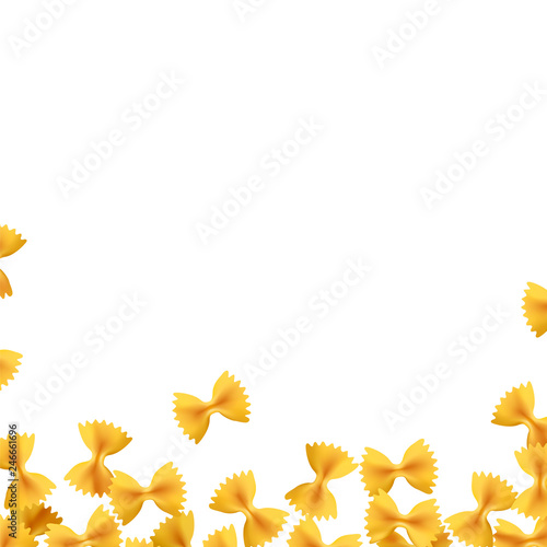 White background with realistic farfalle pasta