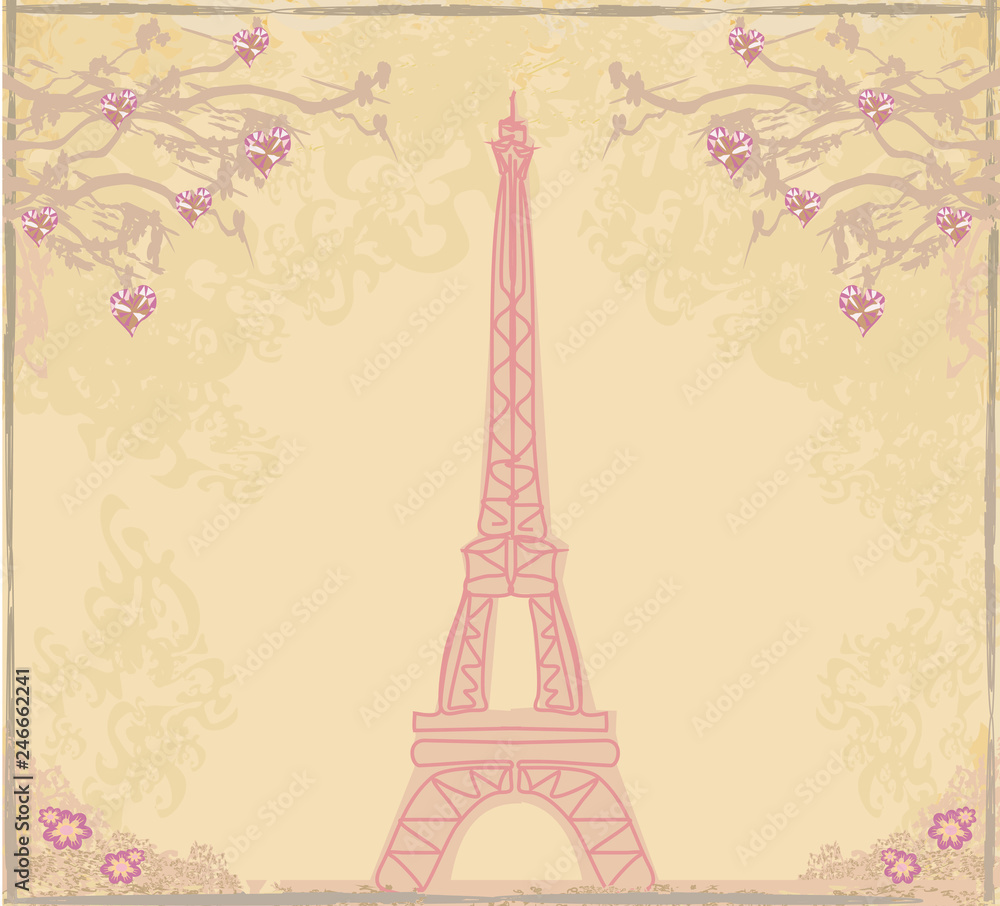 Vintage retro Eiffel tower abstract card