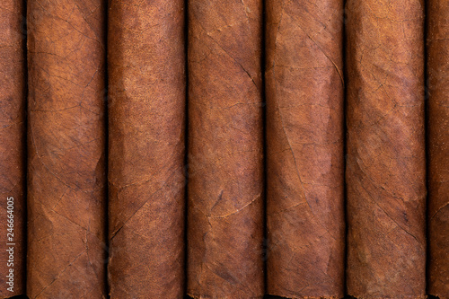 background and texture of Cuban cigars. expensive cigar. which lies in parallel