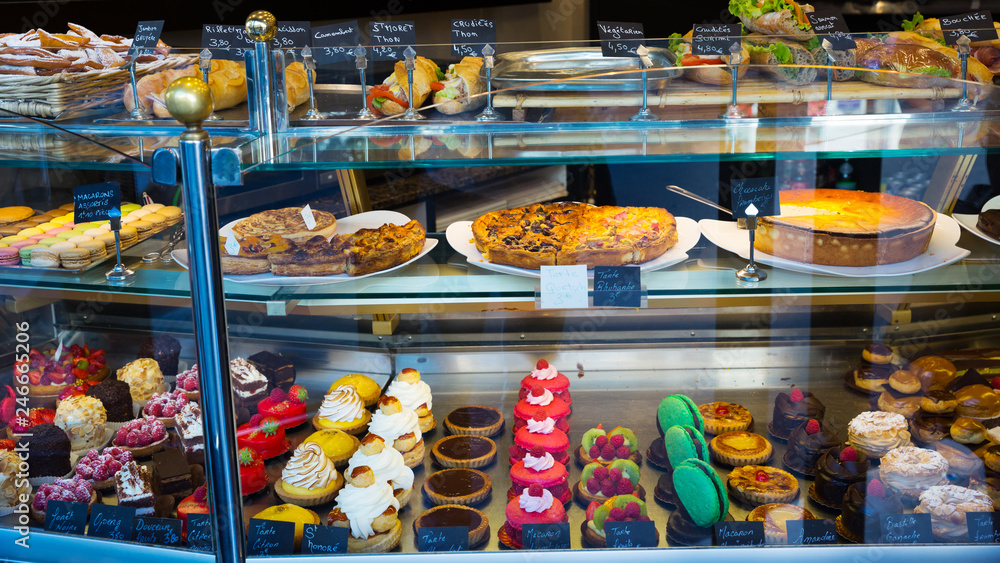 Confectionery shop window - cakes, pastries, desserts