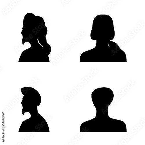 human head silhouettes in different hats. set 3