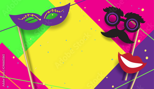 Rio Carnival festive posters set. Musicians, confetti fireworks, mask, masquerade. Festival abstract colorful geometric banner. Brazilian, Venetian, Mardi Gras, Samba wallpaper vector