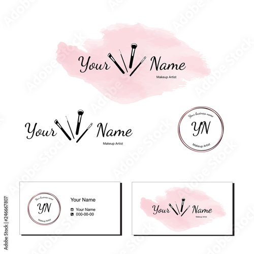 Form style. Logo, emblem, business cards for makeup artist. Vector
