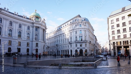 Facades of beautiful old buildings in the center of Vienna.