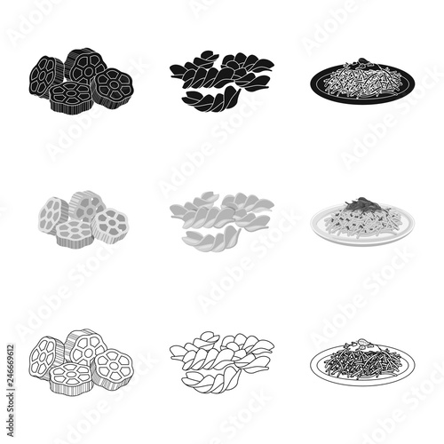 Vector illustration of pasta and carbohydrate sign. Set of pasta and macaroni stock symbol for web.