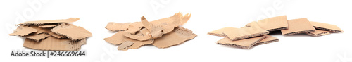 Set of different brown cardboard pieces on white background