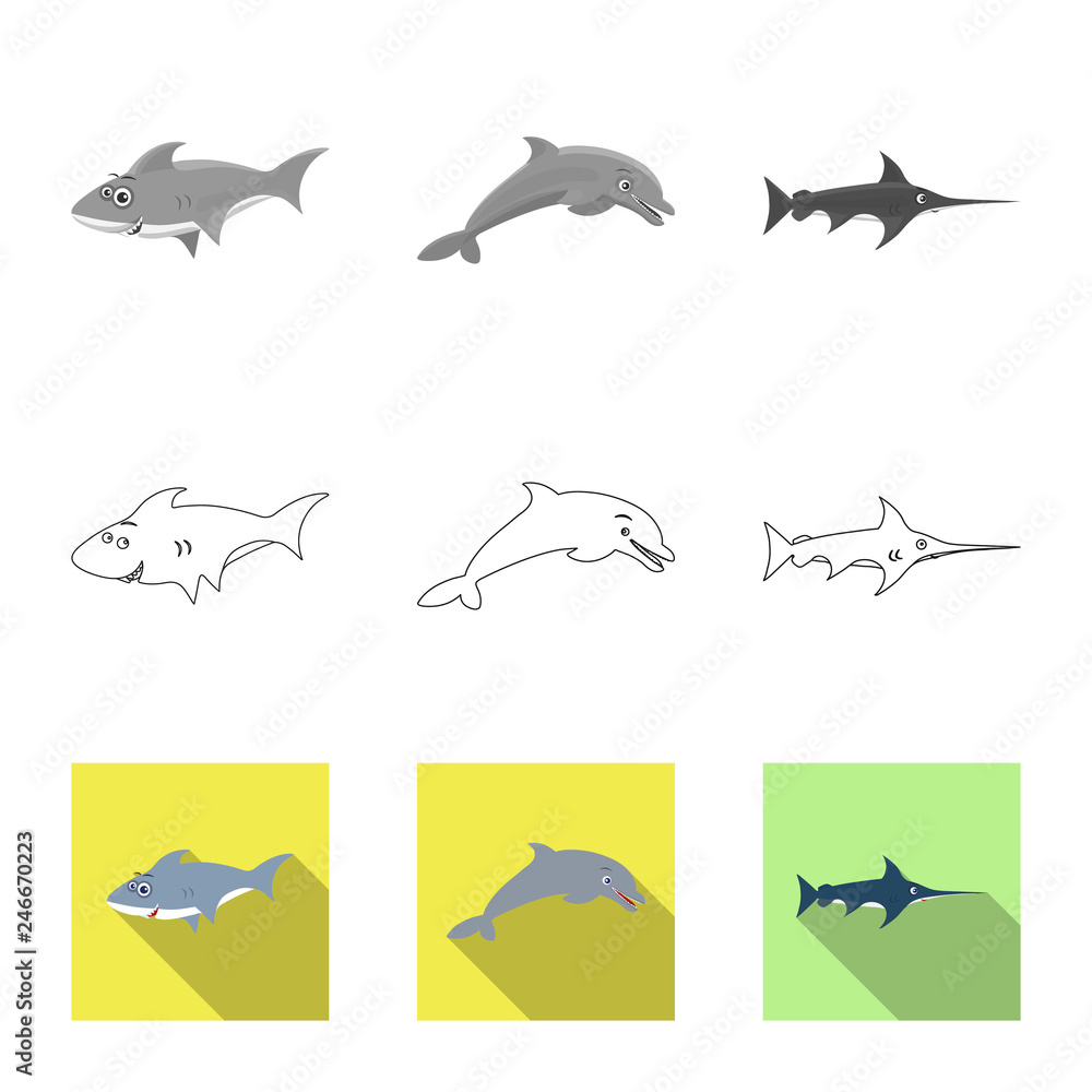 Fototapeta premium Isolated object of sea and animal logo. Collection of sea and marine vector icon for stock.