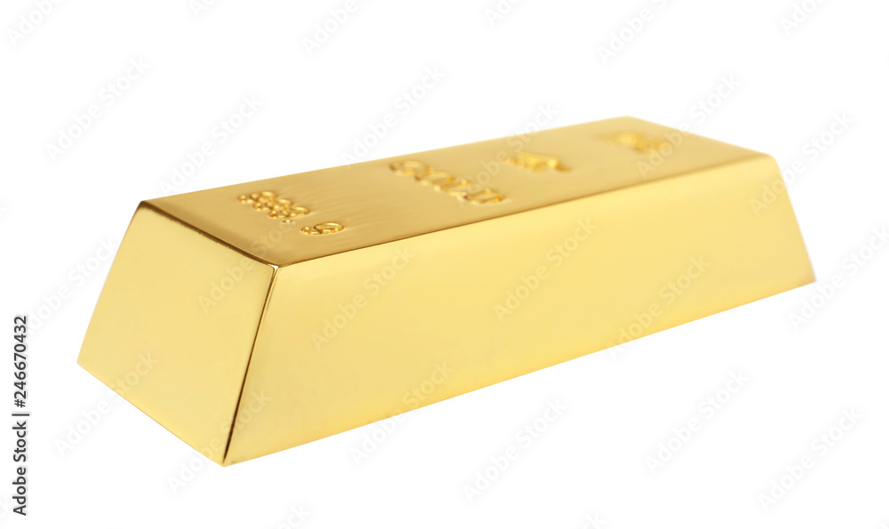 Precious shiny gold bar on white background Precious shiny gold bar on white background