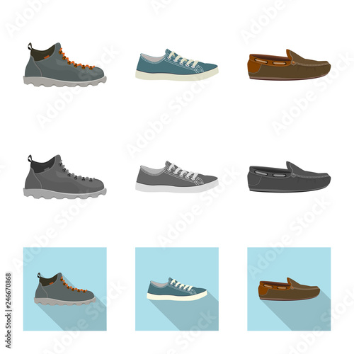 Vector illustration of shoe and footwear icon. Collection of shoe and foot vector icon for stock.