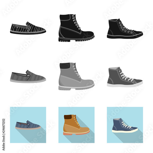 Vector illustration of shoe and footwear logo. Set of shoe and foot stock symbol for web.
