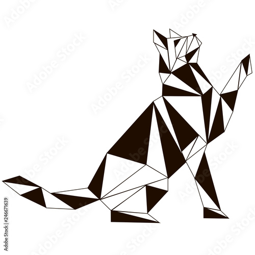 Cat looking to top pets illustration vector image, black, white, contour, graphics, isolated