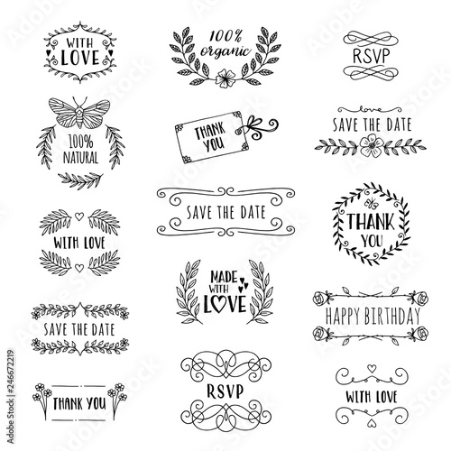 Hand drawn cute floral logo templates with various text