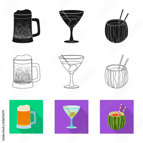 Vector design of drink and bar sign. Collection of drink and party stock symbol for web.