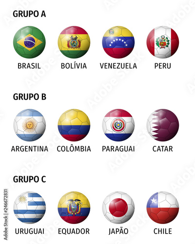 Copa America 2019 Countries - Copa America Brazil. Flags icon football