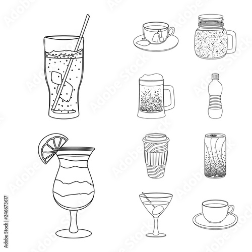 Vector illustration of drink and bar symbol. Set of drink and party vector icon for stock.