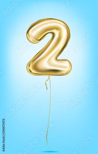High quality vector image of gold balloon numbers. Digit 2, two
