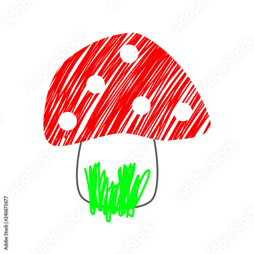 Fly agaric spotted red mushroom  with grass