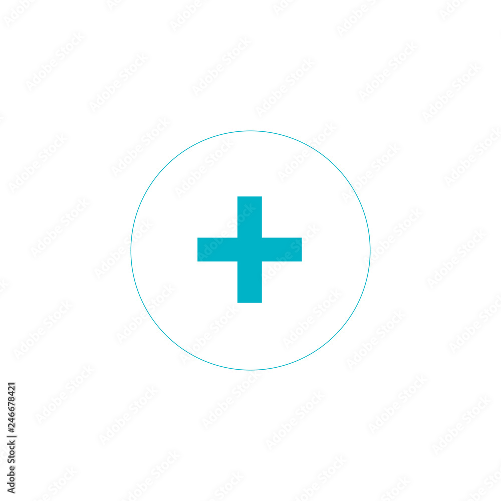 Blue cross in circle. Add or plus purchase symbol. Good for web and mobile design. Vector illustration isolated on white background. Blue cross in circle. Add or plus purchase symbol. Good for web and mobile design. Vector illustration isolated on white background.