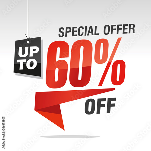 60 percent off special offer sale isolated red black grey origami speech sticker icon