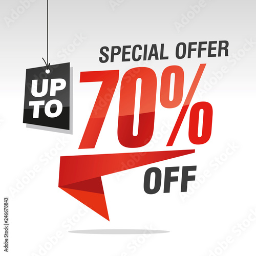 70 percent off special offer sale isolated red black grey origami speech sticker icon